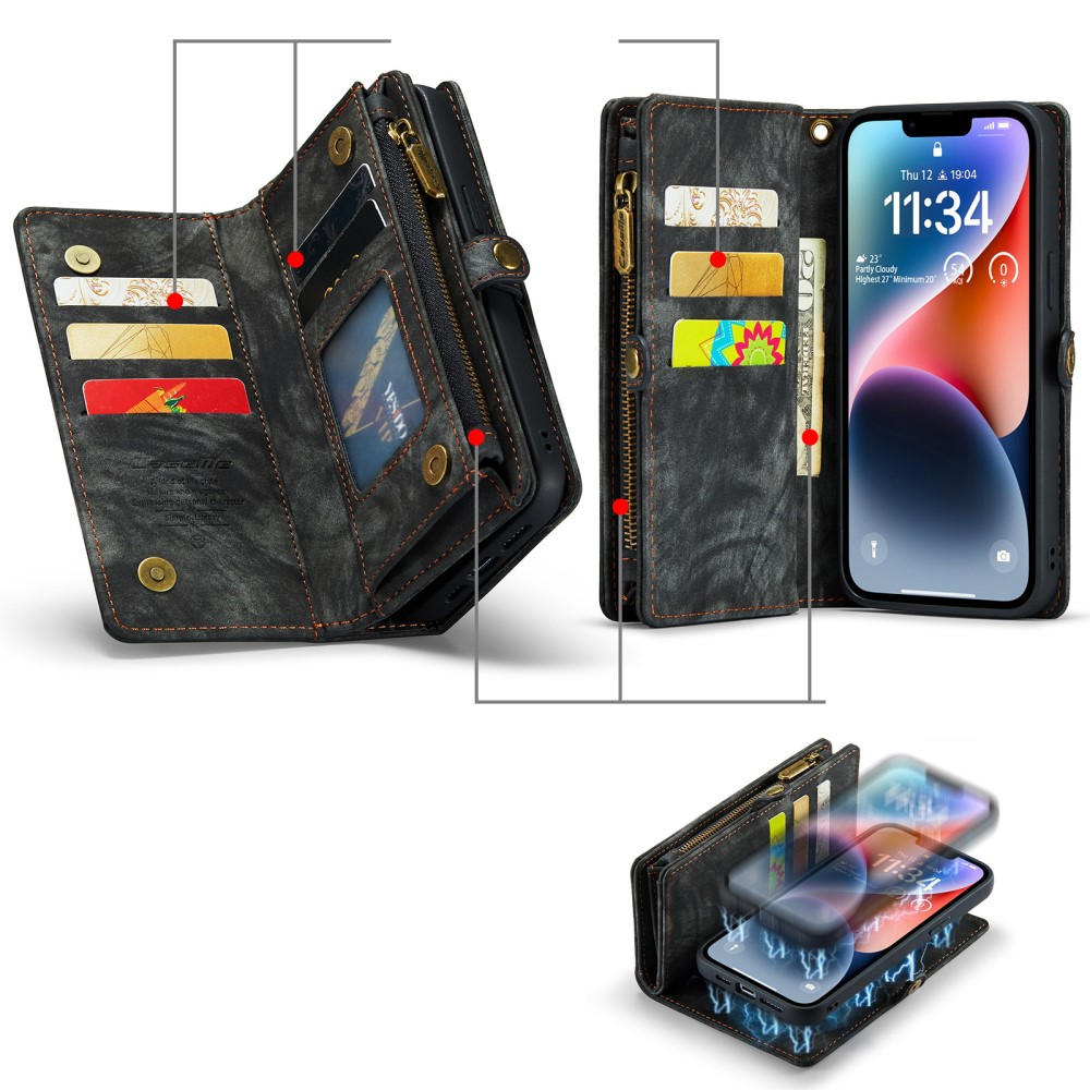 iPhone 15 2in1 Leder Tasche   Magnet Hardcase Karten Etui - Schwarz