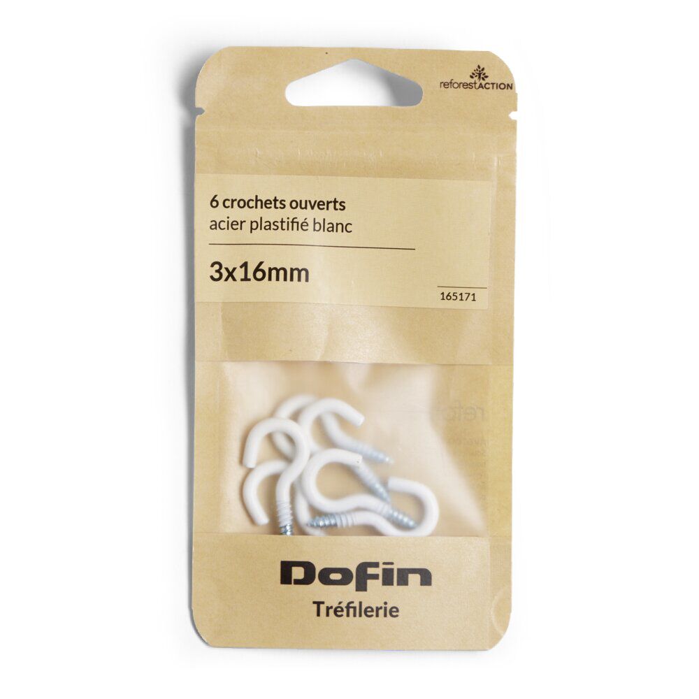 Lot de 6 crochets ouverts blancs Ø3x16mm
