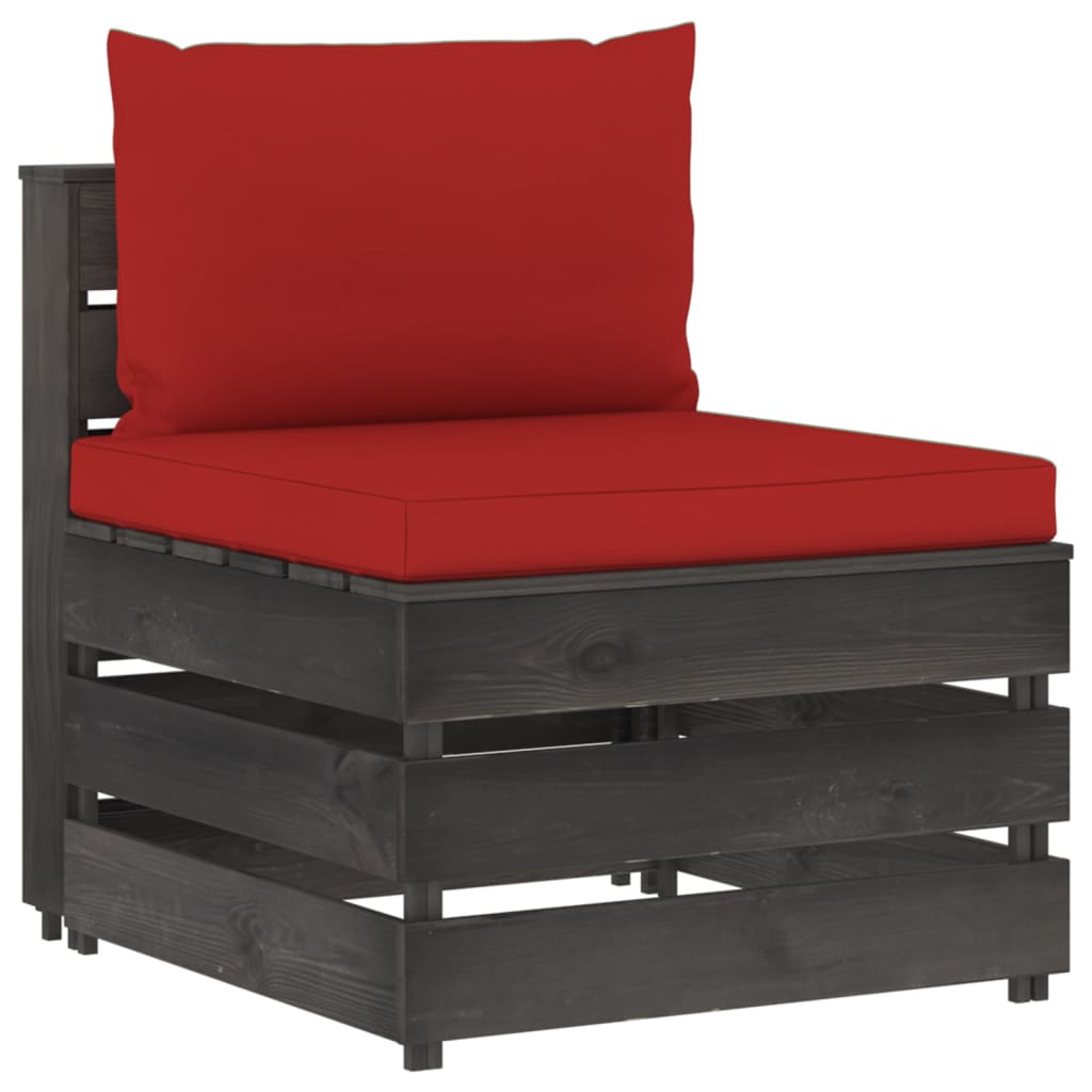 Salon de jardin meuble d'extérieur ensemble de mobilier 6 pièces avec coussins bois imprégné de gris