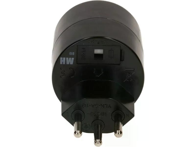 Max Hauri Reiseadapter Schuko – T12, Schwarz Asymmetrischer Übergangsstecker