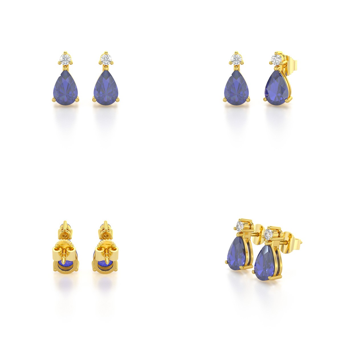 Boucles d'oreilles ADEN Or 585 Jaune Tanzanite et Diamants 1.15grs