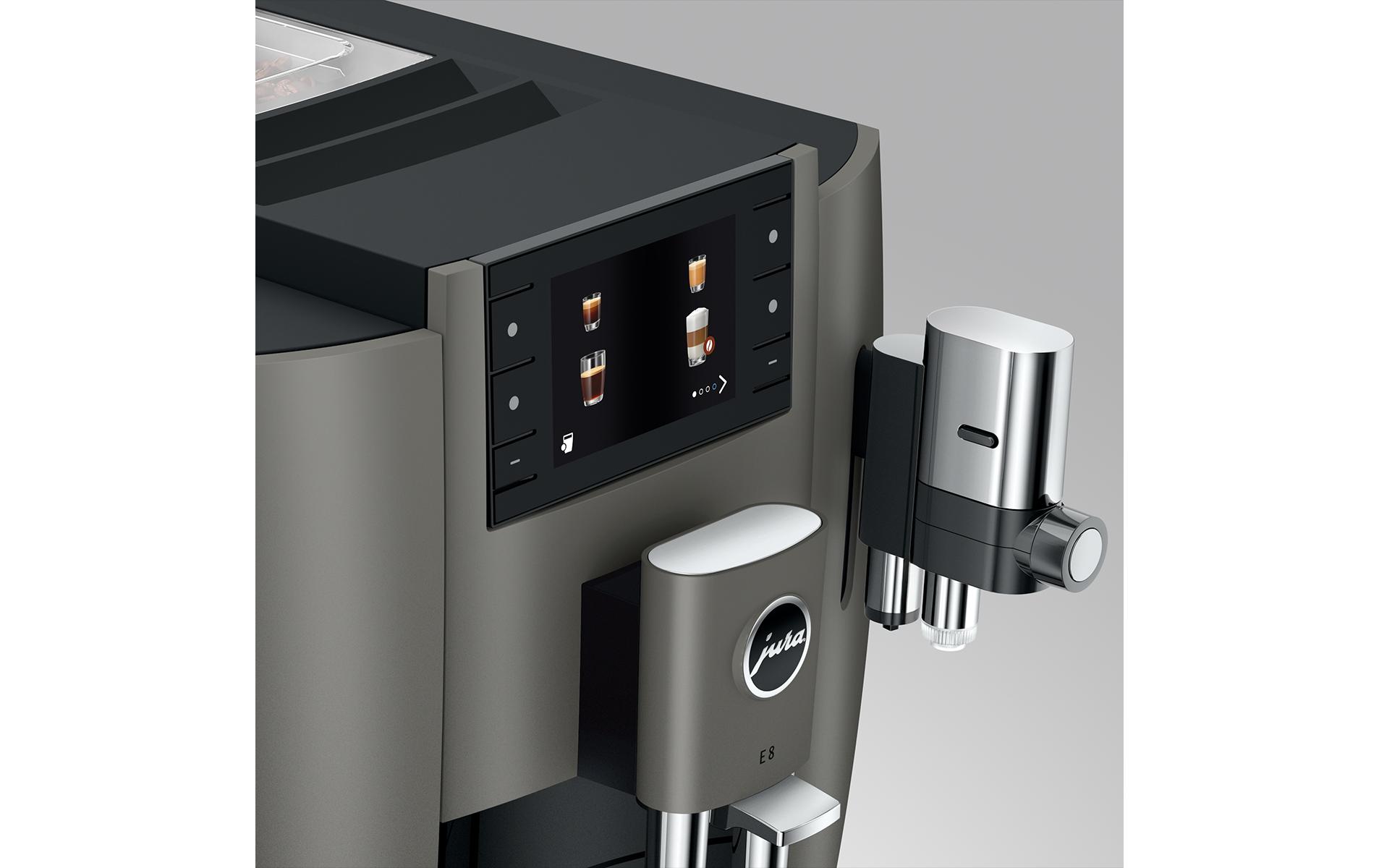 Kaffeevollautomat E8 Dark Inox (SC)<br>Zweitassen-Vollautomat für 17 verschiedene Kaffee- und Milchgetränke