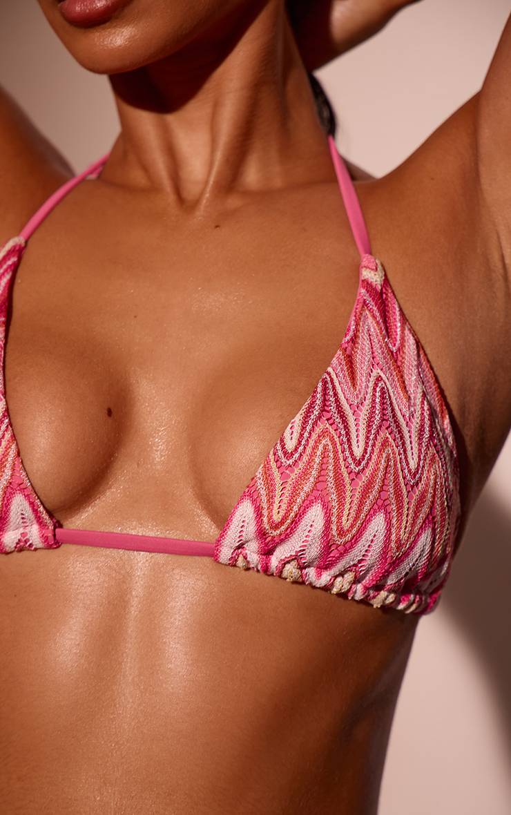 Rose Haut De Bikini Triangle Jacquard Zigzag