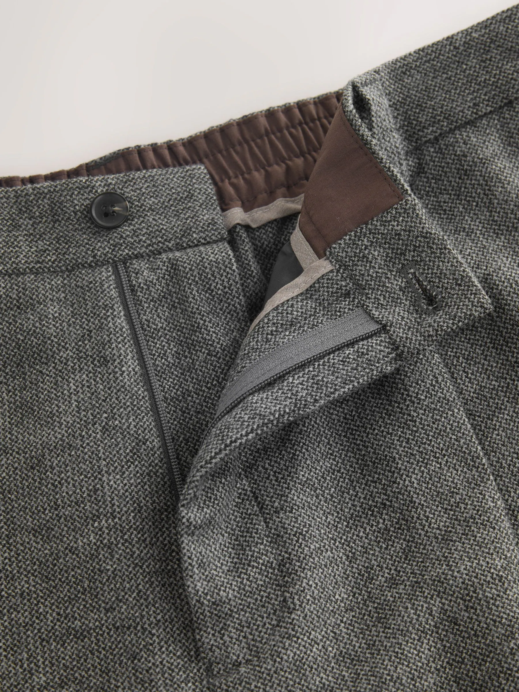Grijs - Regular Fit Smart Elasticated Back Textured Trousers With Wool