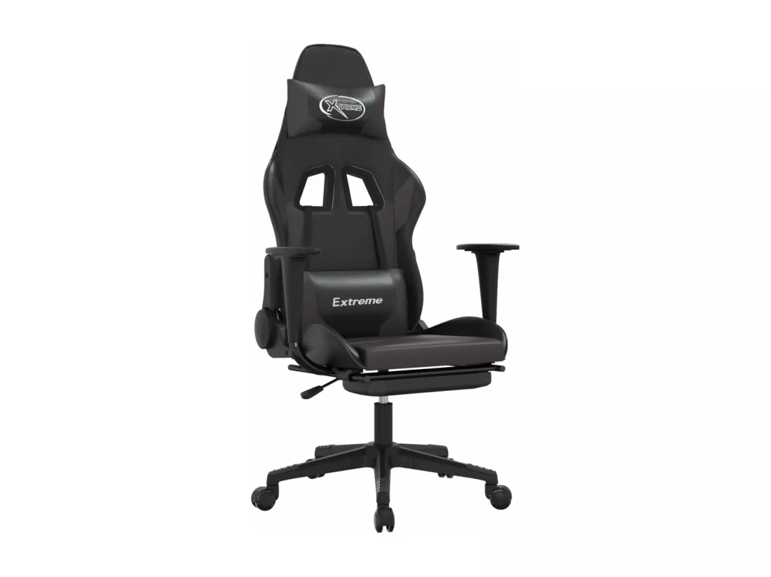 Chaise de jeu avec repose-pied Noir et gris Similicuir