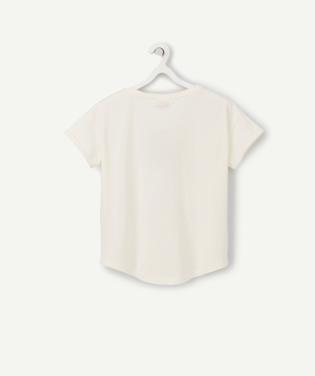 T-SHIRT FILLE EN COTON BIO ÉCRU AVEC SMILEY EN SEQUINS ET MESSAGE