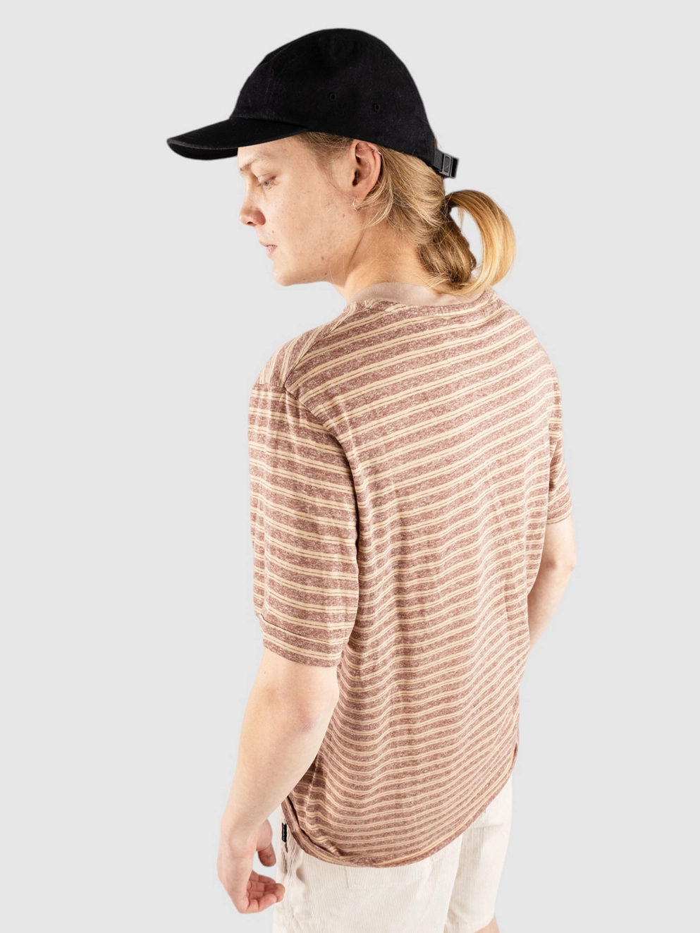 Anerkjendt Akkikki Cot/Linen Stripe T-Shirt auburn