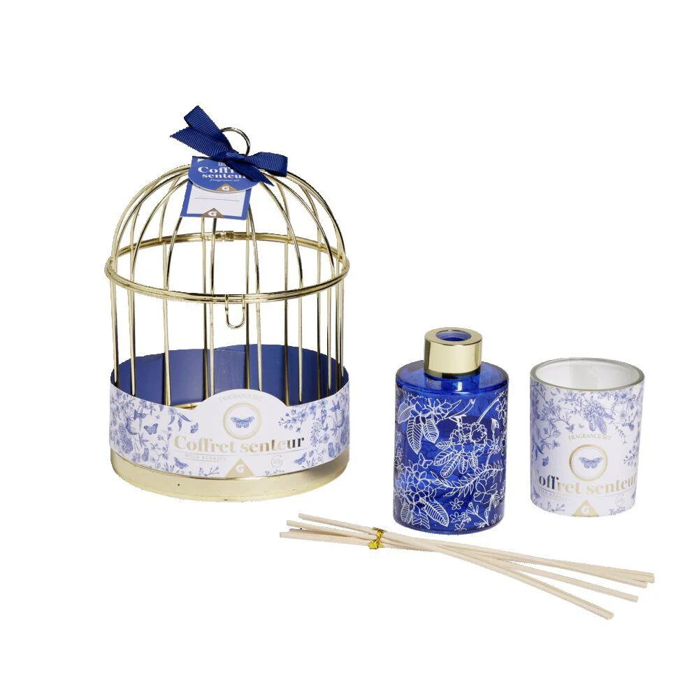 Coffret senteur sous cage diffuseur/bâtonnets/bougie - 3 modèles
