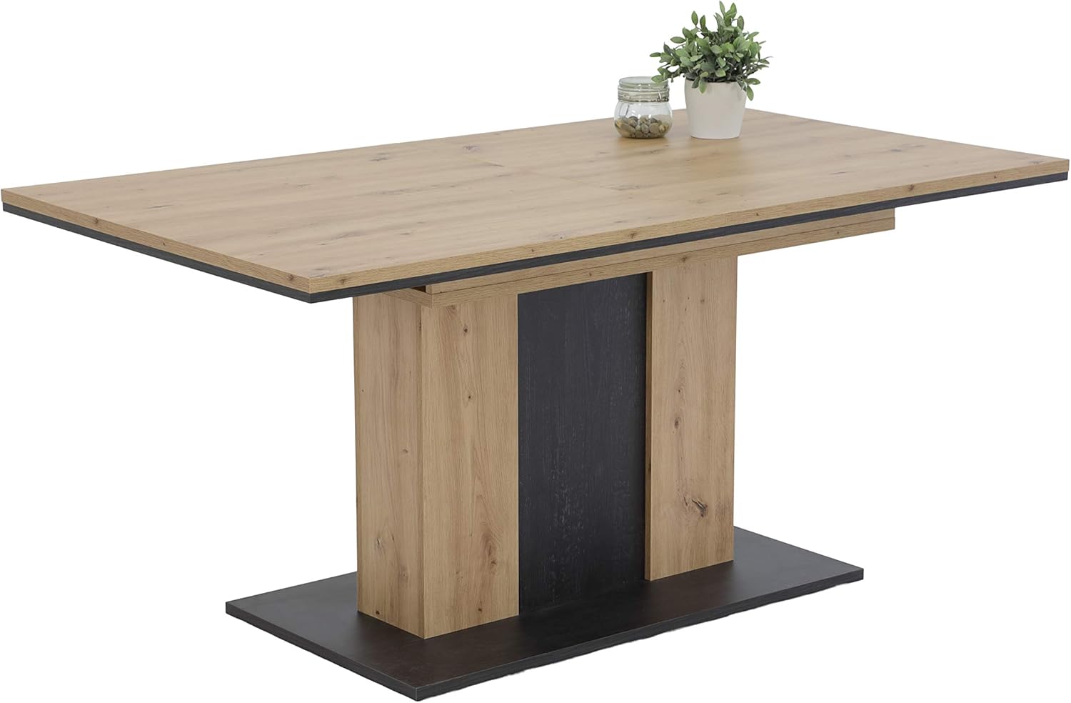 Hela Tische, Esstisch Säulentisch Atlanta, Holzwerkstoff melaminbeschichtet, Dekor Artisan Eiche, ausziehbar 160-210x90x75cm