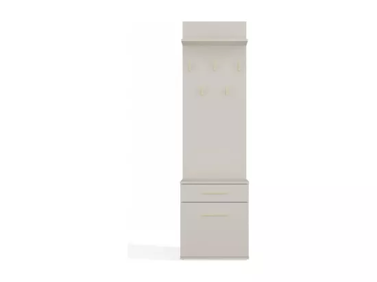 VIONI - Meuble vestiaire d'entrée - Portemanteau mural avec étagère - 5 crochets - Tiroir + meuble de rangement - Beige