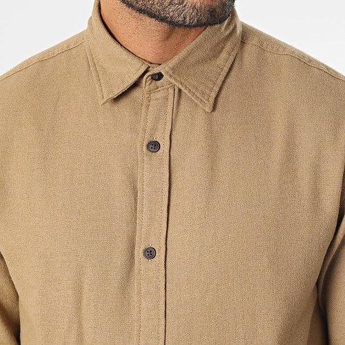 Chemise Manches Longues Plain Fall Solid Beige Foncé