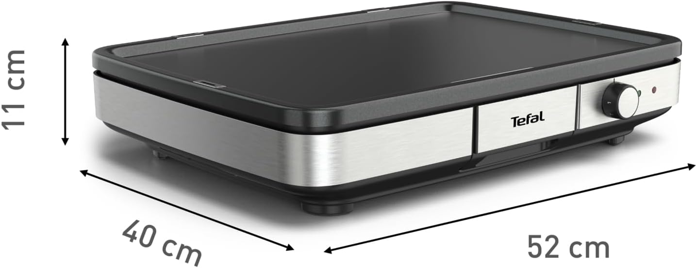 Tefal Maxi Plancha Elektro-Tischgrill CB690D, Extra groß, Antihaft Teppanyaki Platte, Leichte Reinigung, Innen und außen nutzbar, Inkl. abnehmbarem Windschutz + Spatel, 2300W, Schwarz/Silber