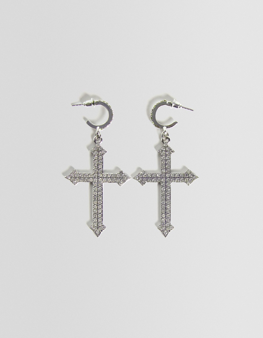 Brincos de cruz com strass