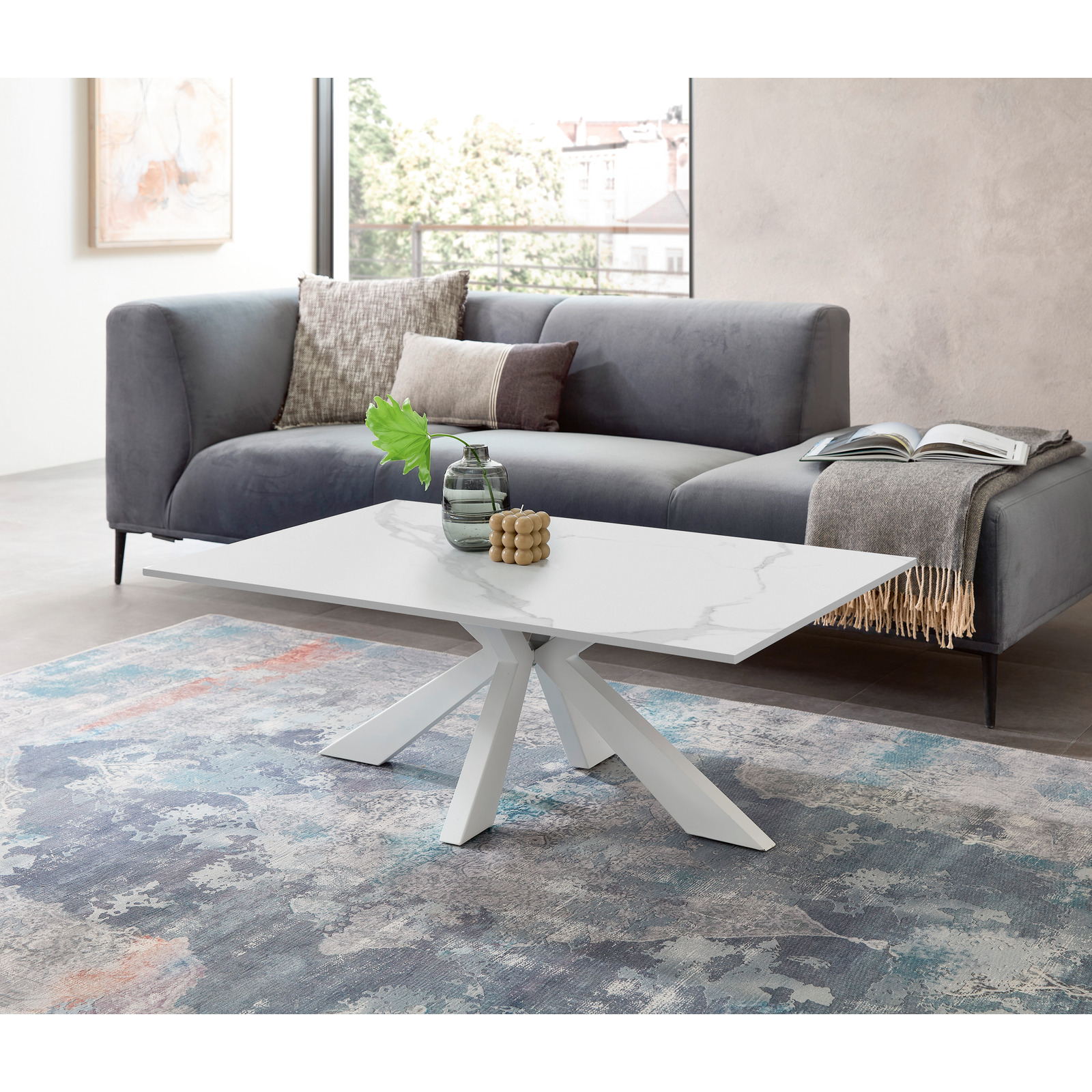 Salontisch Rubel Keramik weiss 110 x 40 x 70 cm