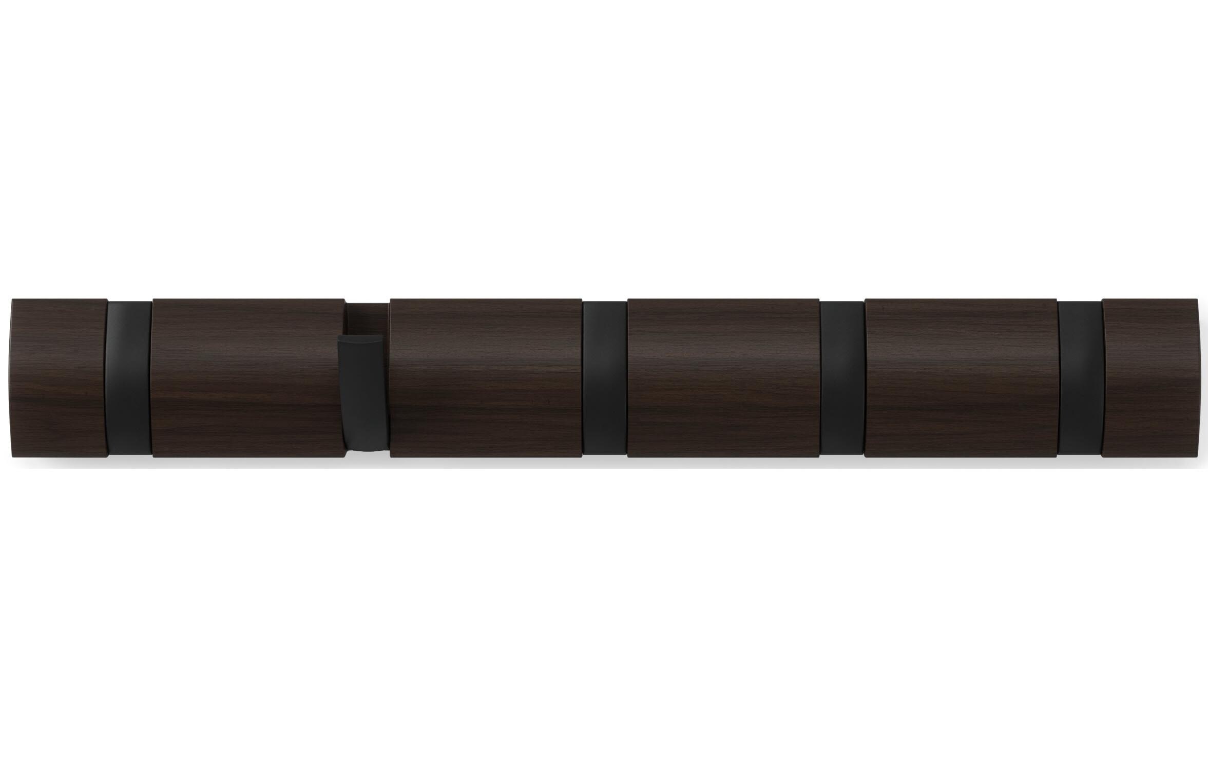 Wandgarderobe Flip 5 Haken, Schwarz/BraunGarderobenhaken zum einklappen