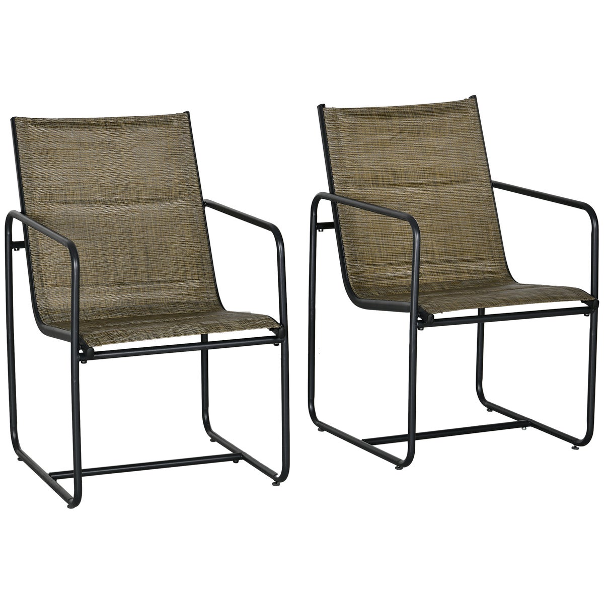 Outsunny Tuinstoelen, Set van 2, Tuinfauteuilset, 54 x 66,5 x 88 cm, Mesh, Staal, Bruin