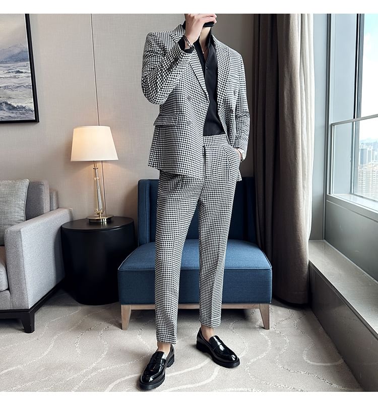Blueforce - Set: Blazer met reverskraag en dubbele rij knopen + Pied-de-poule pantalon