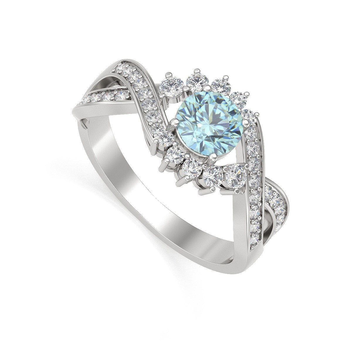 Bague Aigue-Marine et diamants sur Argent 925 3.2grs