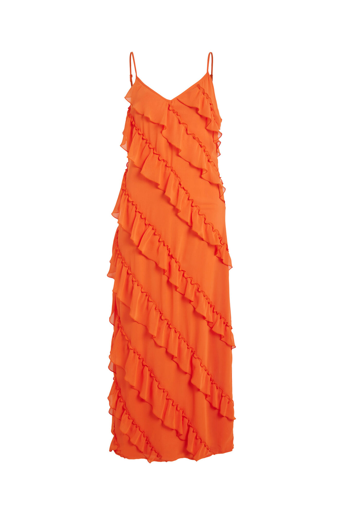 Vestido longo com babados - Laranja