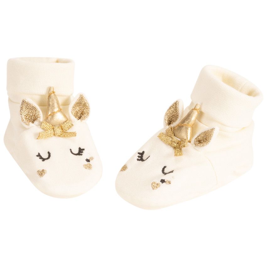 Chaussons en jersey Licorne pour bébé fille - Ecru