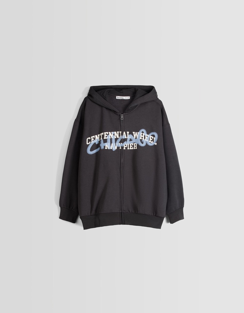 Moletom oversized com zíper e estampa