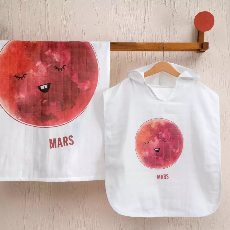 hibboux® Tagesdecken Musselin 120x120 Cosmic-Mars Multicolor