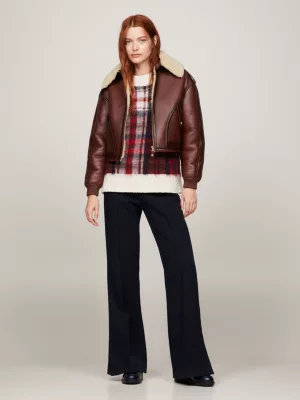 Jaqueta de couro estilo piloto casual Crest