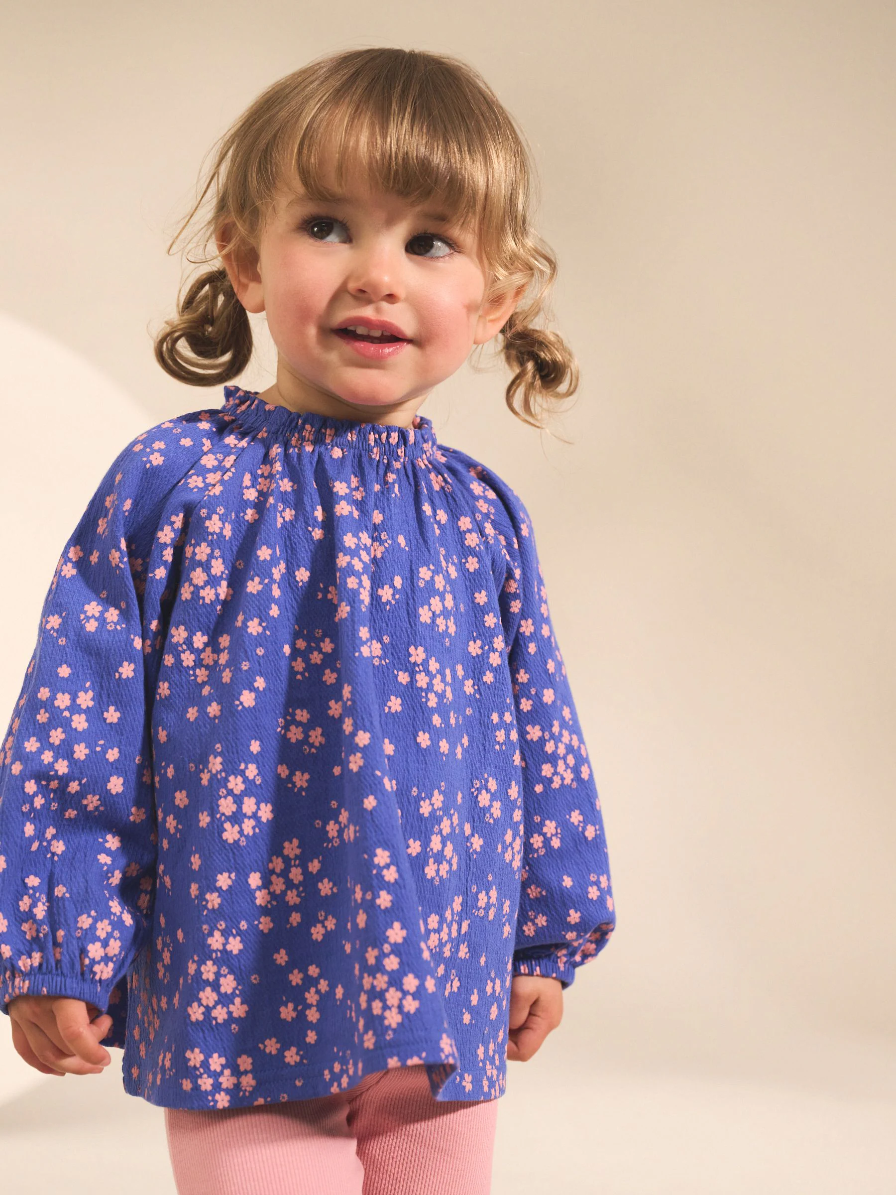 Blauw fijne bloemenprint - Set met blouse met lange mouwen en legging (3mnd-7jr)