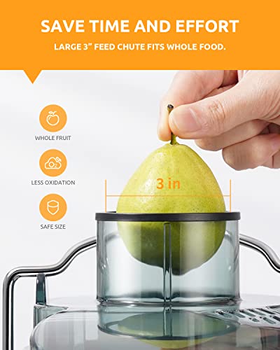 Presse agrumes avec moteur de 800 W, presse agrumes GDOR avec canal d'alimentation à grande bouche de 7,6 cm, fabricant de jus à double vitesse pour fruits et légumes, presse agrumes centrifuge avec : Cuisine et Maison
