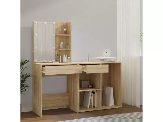 Coiffeuse à LED avec armoire Chêne sonoma Bois d'ingénierie