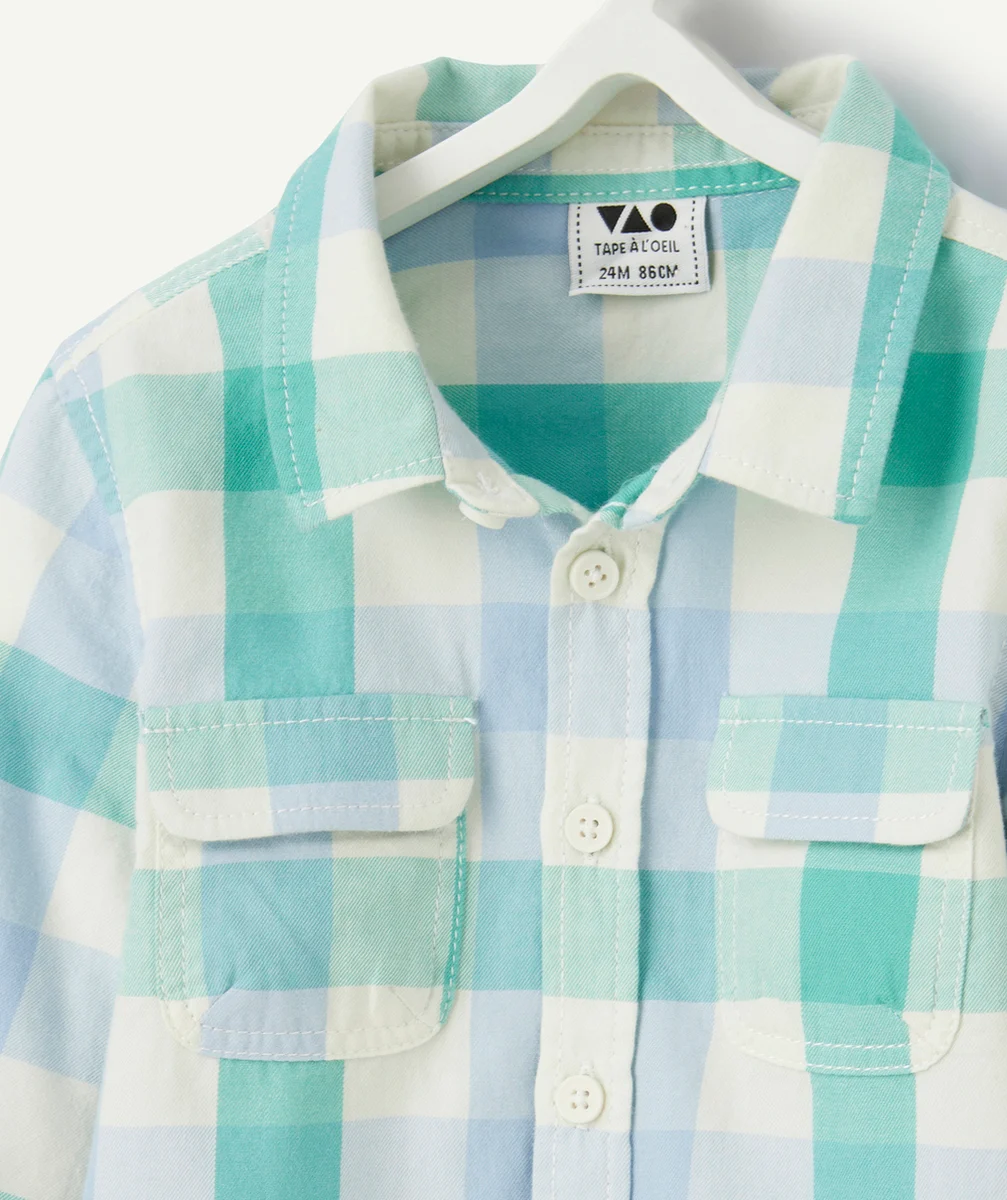 chemise bébé garçon en coton imprimé à carreaux bleu et vert