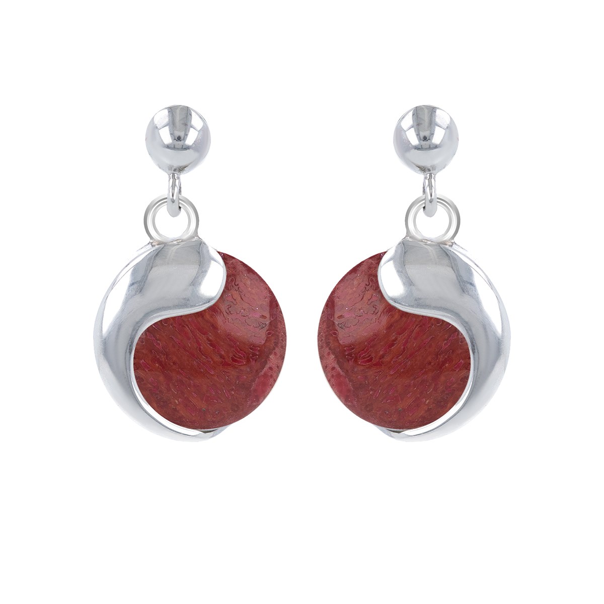 Boucles d'oreille corail et virgule d' argent 925-000