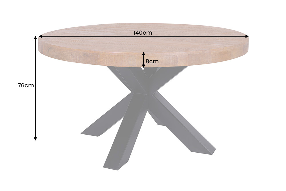 Runder Esstisch THOR 140cm natur massives Mangoholz schwarzes Metallgestell