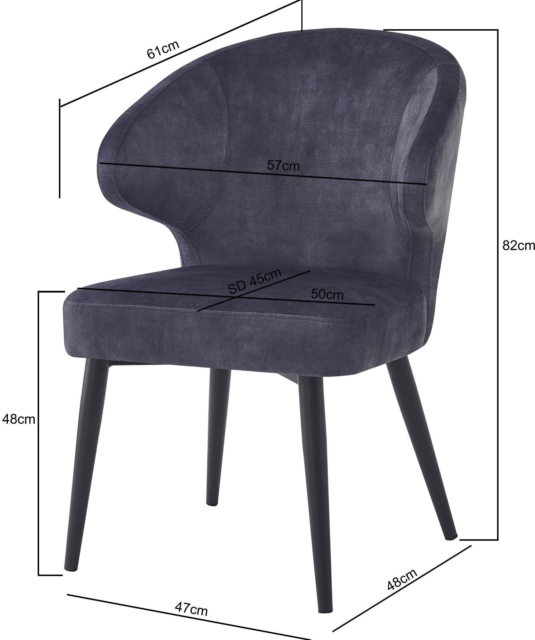 Eetkamerstoel Anthracite Velvet Donna B57 x D61 x H82 cm