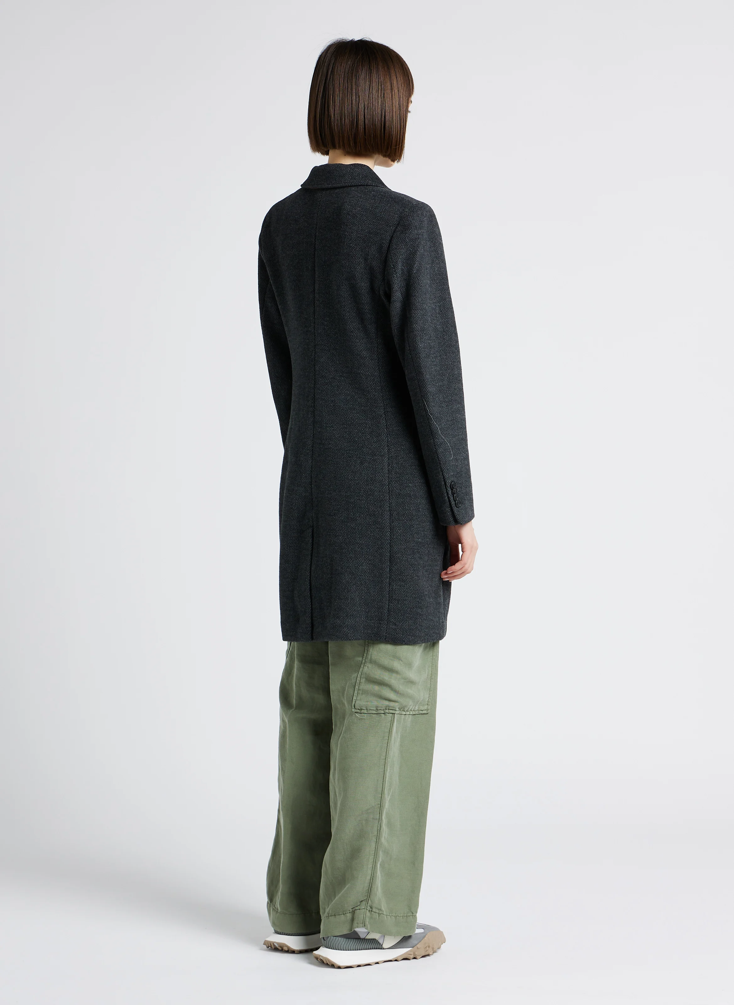 Manteau droit col tailleur en coton mélangé| Gris