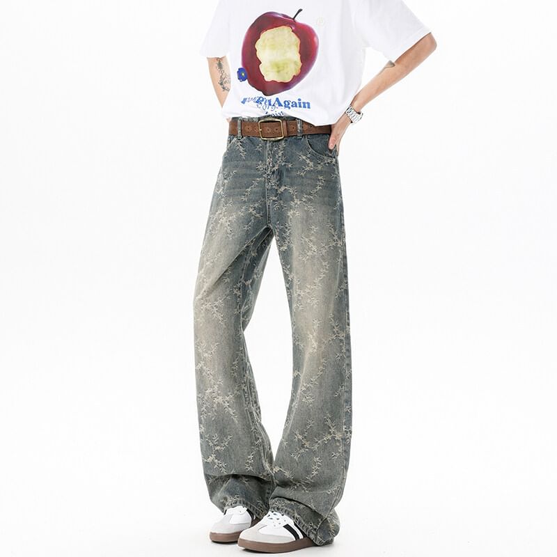 Sheck - Mid Rise Washed Distressed Straight Leg Jeans (diverse designs)