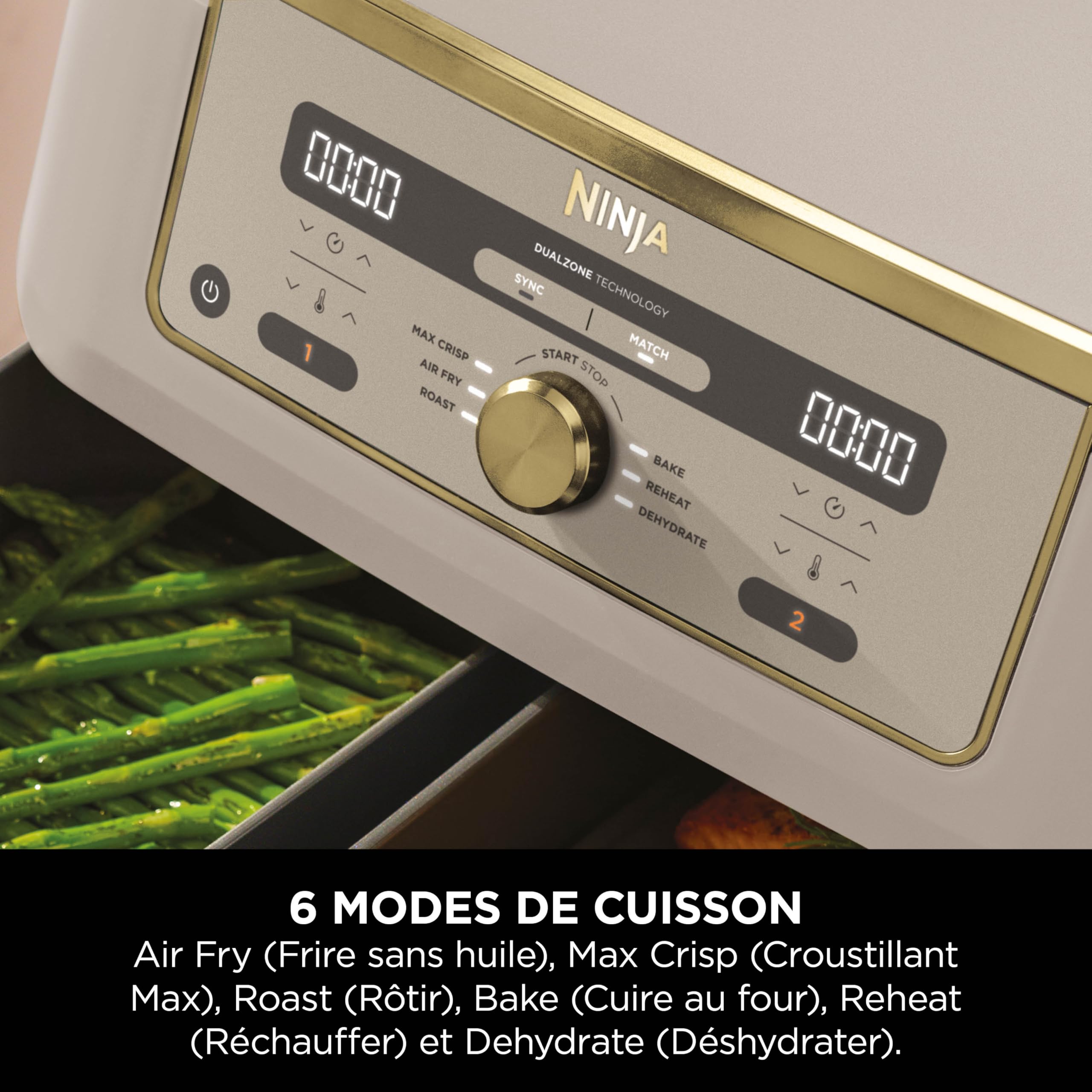 NINJA Dual Zone Max Air Fryer 2 Compartiments, Capacité Familiale de 9,5L, Max 240°C, Air Fryer 6-en1, Pièces Antiadésives Amovibles Lavables Au Lave-