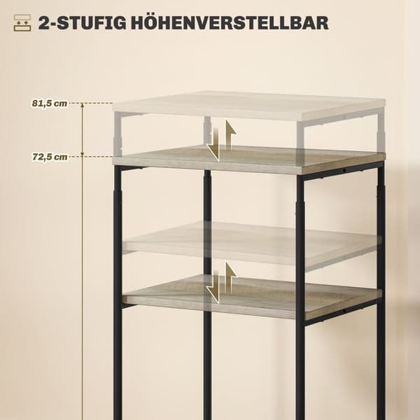 Skriverbord med rull, skriverstativ med 3 nivåer, skriverholder, skrivervogn kan holde opptil 12 kg, for kontor, studie, stål, 39 x 34,5 x 81,5 cm