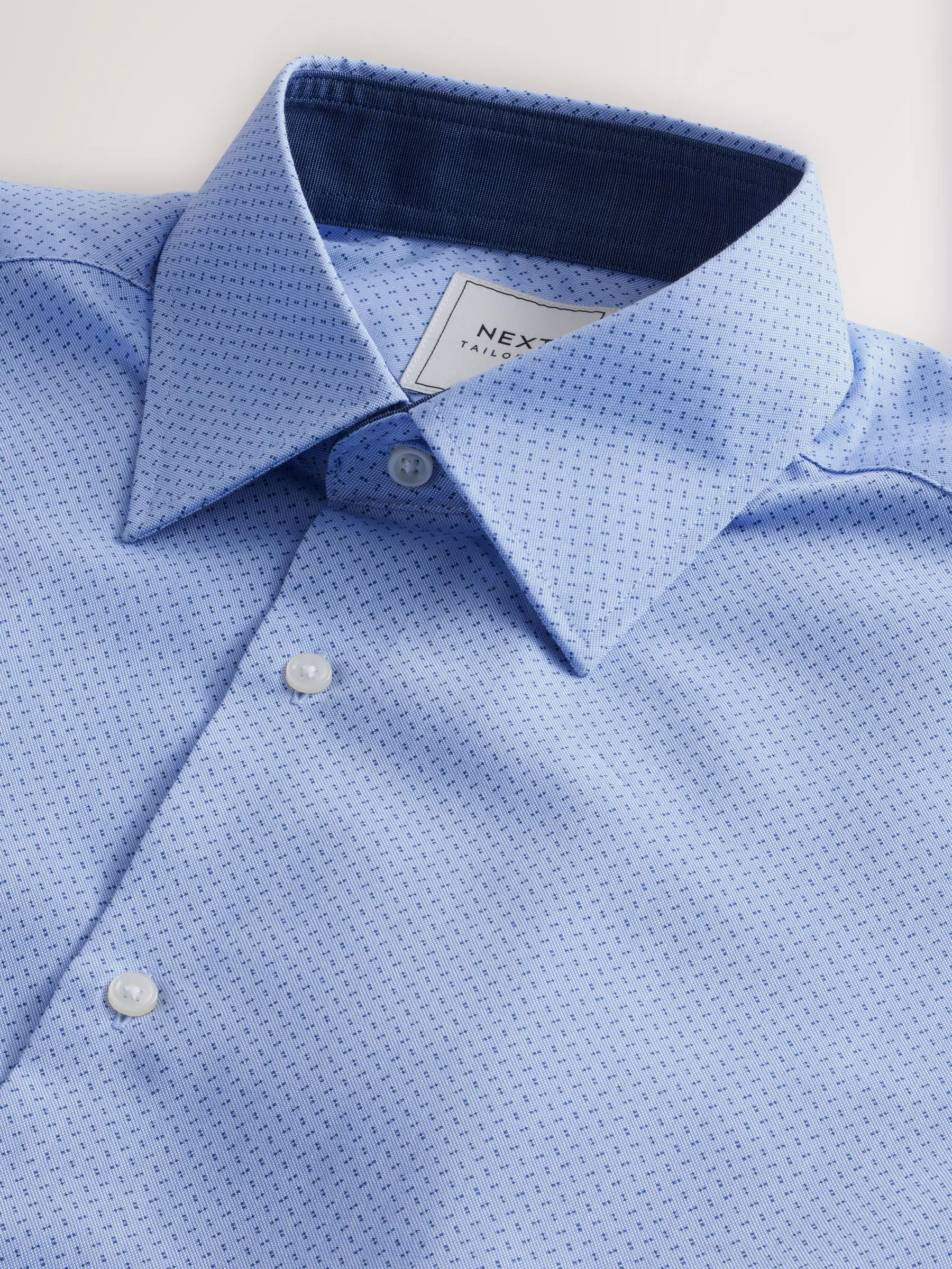 Indigo Blauw/Denim Blauw Stip/Wit Geometrisch Motief - Normale Pasvorm - Strijkvrije slimme overhemden met enkele manchet 3 pak