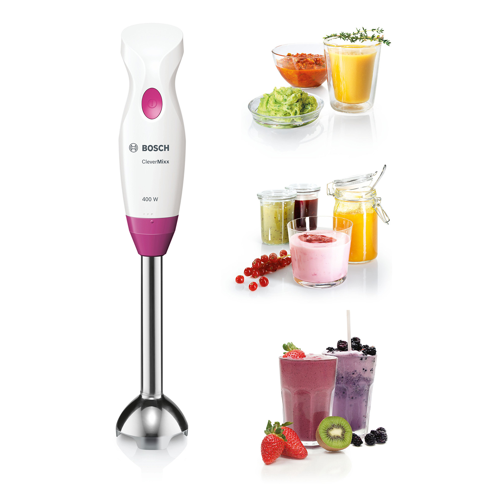 BOSCH Stabmixer MSM2410PW - weiß-pink - Edelstahl - 37,5 cm