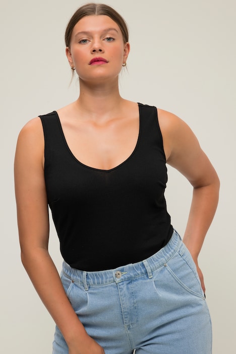 Body, Slim Shape, Punto-Jersey, doppelter V-Ausschnitt