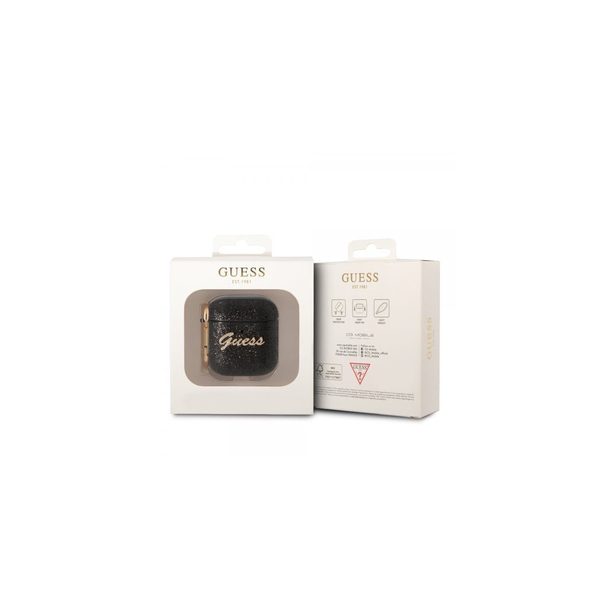 Guess AirPods 1/2 Deksel Glitter Flakes Svart