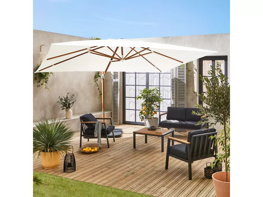 Parasol déporté rectangulaire 3x4m - Wimereux - Ecru - Parasol excentré inclinable dans 5 positions. rotatif à 360°.