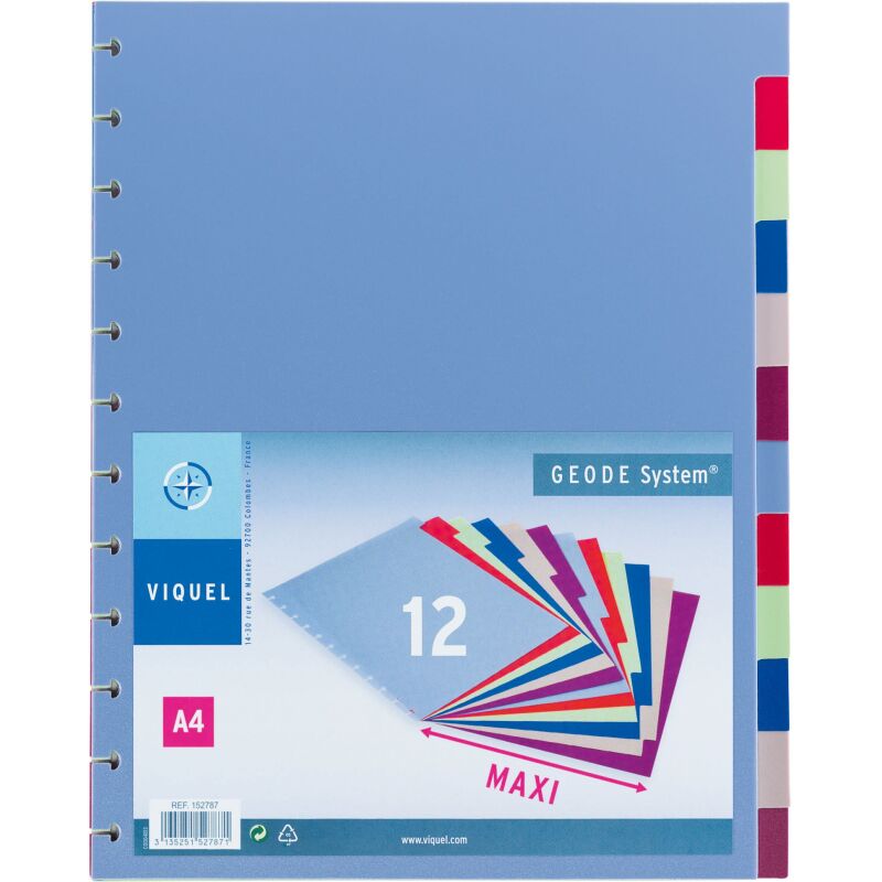 Intercalaire neutre multicolore A4 Viquel plastique 12 onglets - 1 jeu