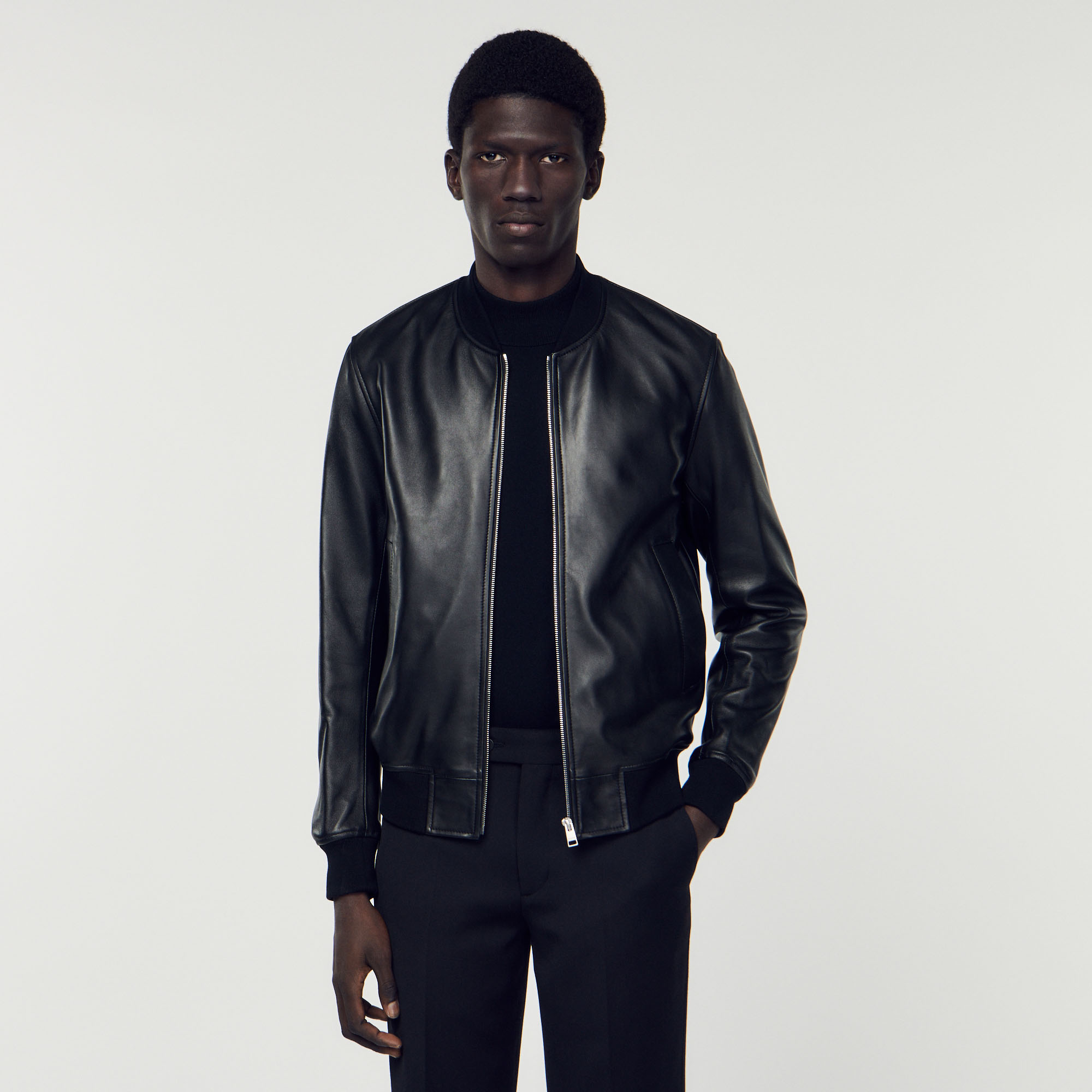 Blouson teddy en cuir lisse