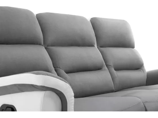 Canapé relax 3 places et 1 fauteuil Léon en PU Blanc et MF Gris - Loungitude