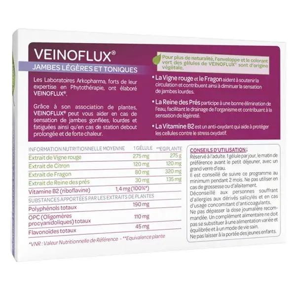 Arkopharma Veinoflux Light Legs Circulation Red Vine 30 cápsulas