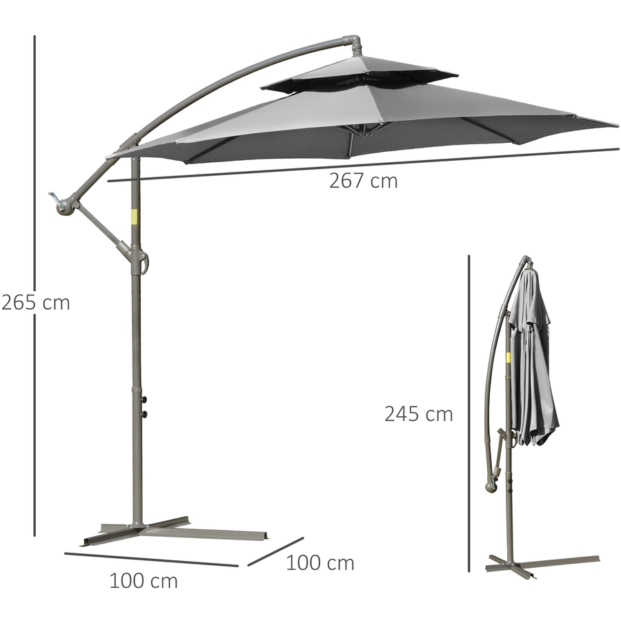 Outsunny Sonnenschirm mit Entlüftung grau