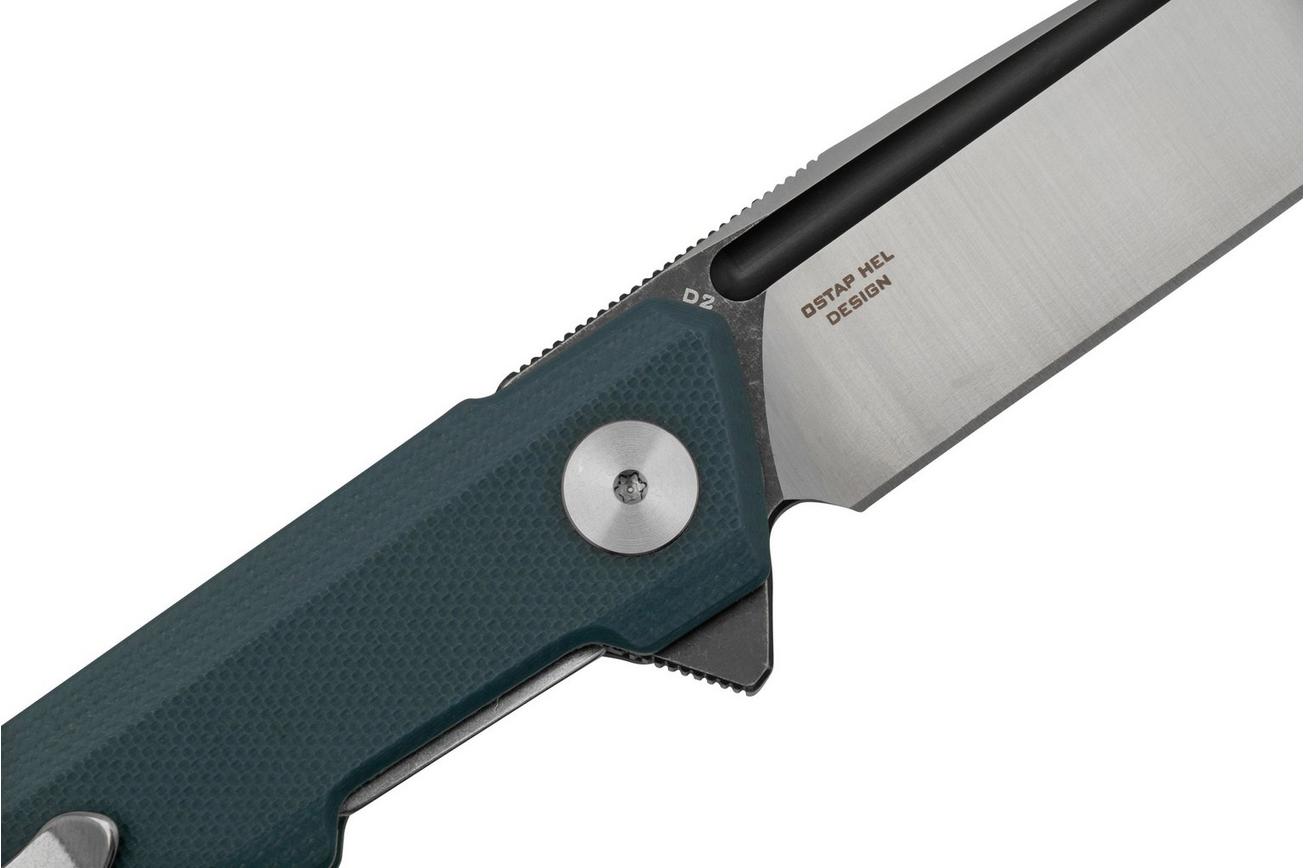 Bestechman Dundee BMK01F Grey G10, Satin D2 And Dark Coating, zakmes Ostap Hel design