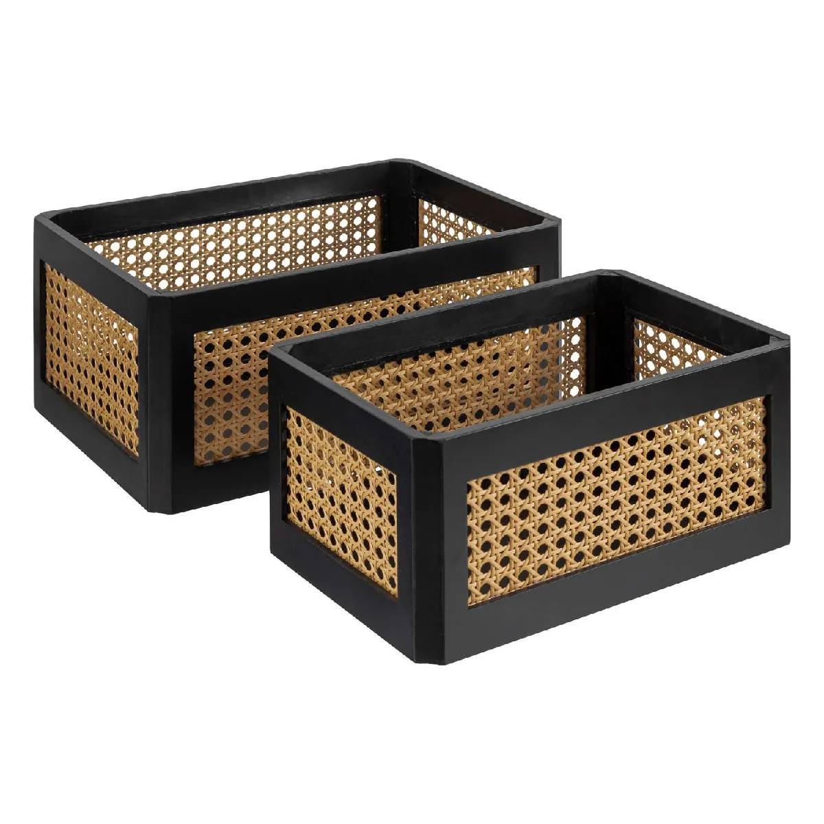 Atmosphera, Createur D'Interieur Atmosphera Lot de cagettes en cannage - Beige et Noir